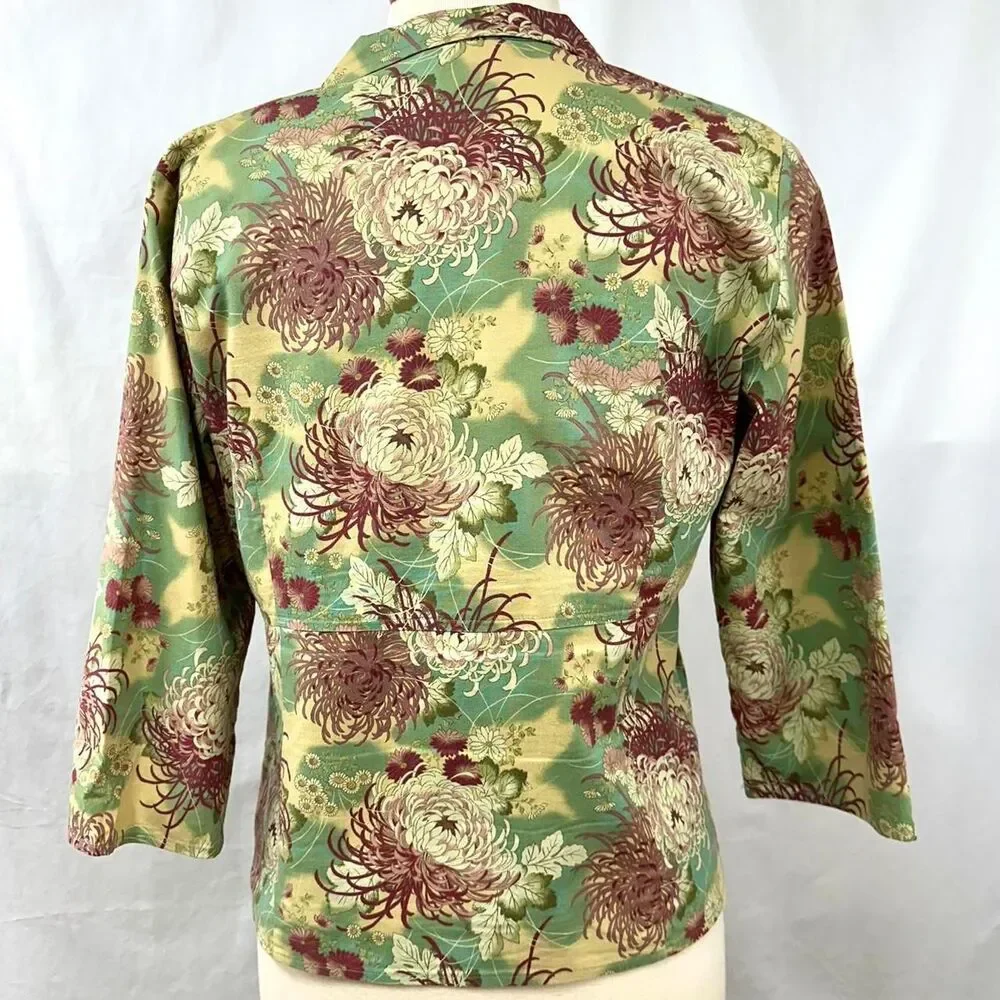 MONTEREY BAY 90s Vintage‎ Green Pink Floral Jacket Womens PM Cottage Fairy Retro